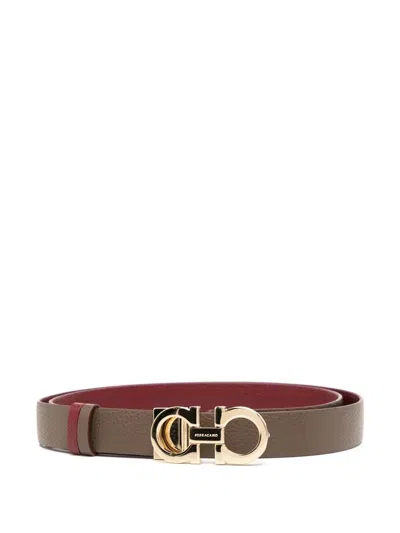Ferragamo Brown Reversible Leather Gancini Belt