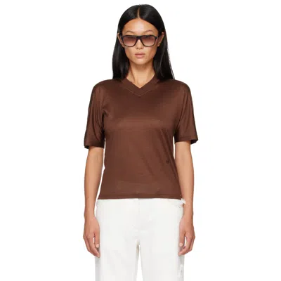 Ferragamo Brown Silk T-shirt In 001 Dark Cognac Mela