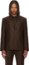 Ferragamo Single Breasted Flannel Blazer In Brown