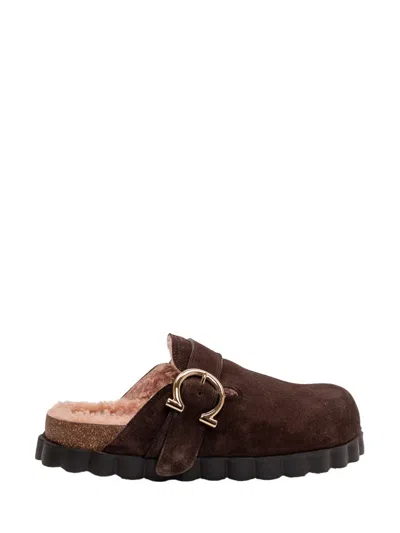 Ferragamo Brown Slip-on Mules In Animal Print