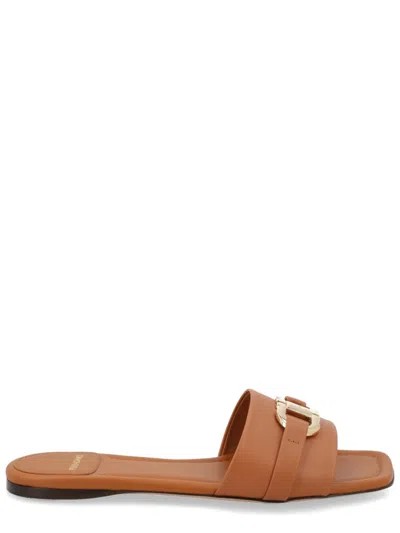 Ferragamo Gancini Calf Leather Minimalist Mules In Brown
