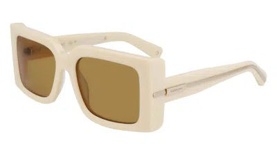 Ferragamo Brown Square Ladies Sunglasses Sf2032s 255 55 In Neutral