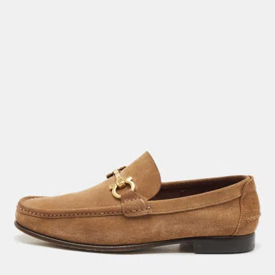 Pre-owned Ferragamo Brown Suede Gancini Slip On Loafers Size 42
