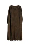 Ferragamo Suede Overcoat With Elastic Hem And Side Pockets In Brown