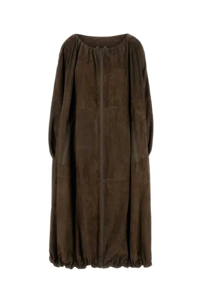 FERRAGAMO BROWN SUEDE OVERCOAT