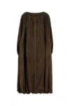 Ferragamo Suede Overcoat With Elastic Hem And Side Pockets In Concrete