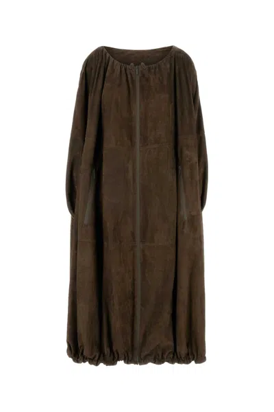 FERRAGAMO BROWN SUEDE OVERCOAT