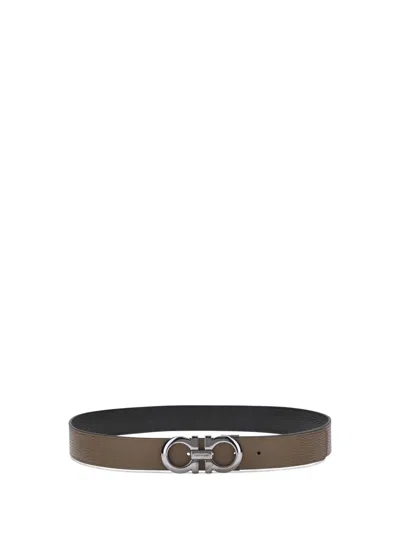 Ferragamo Brown Textured Reversible Belt