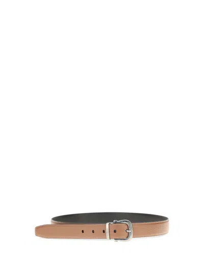 Ferragamo Brown Textured Reversible Belt