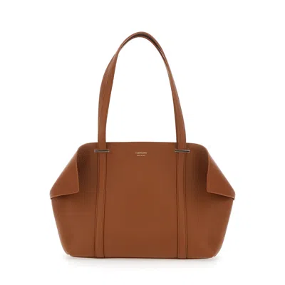 Ferragamo Brown Tote Bag With Folded Sides And Logo Lettering On The Front In Leather Woman