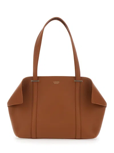 Ferragamo Brown Tote Bag With Folded Sides And Logo Lettering On The Front In Leather Woman