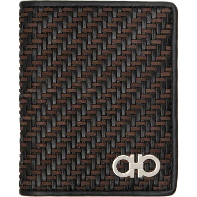 Ferragamo Brown Woven Credit Card Holder In T.moro/nero || Nero