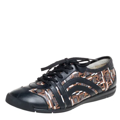 Pre-owned Ferragamo Brown/black Canvas And Leather Low Top Sneakers Size 43.5