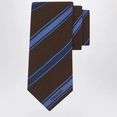 FERRAGAMO FERRAGAMO BROWN/GREEN REGIMENTAL JACQUARD TIE