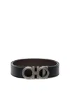 Ferragamo Brushed Finish Gancini Reversible Belt In Black