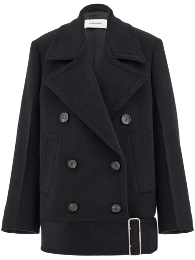 Ferragamo Brushed-finish Peacoat In Black