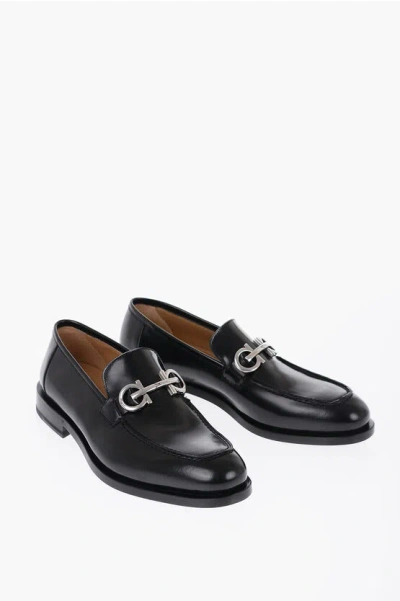 Ferragamo Brushed Leather Gustav Loafers With Clamps In Black