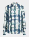 Ferragamo Brushstroke Check Button Down Silk Blouse