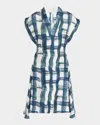 Ferragamo Brushstroke Check Short Silk Dress