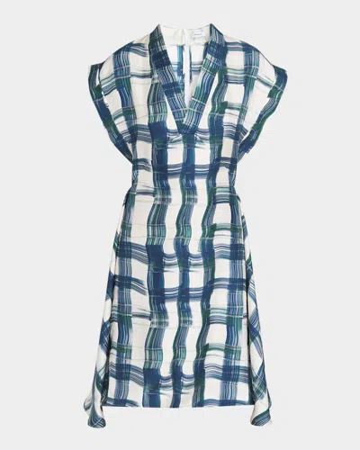FERRAGAMO BRUSHSTROKE CHECK SHORT SILK DRESS