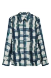 Ferragamo Brushstroke Check Button Down Silk Blouse