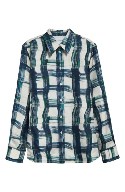 Ferragamo Brushstroke Check Button Down Silk Blouse