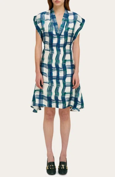 FERRAGAMO FERRAGAMO BRUSHSTROKE TARTAN SILK DRESS