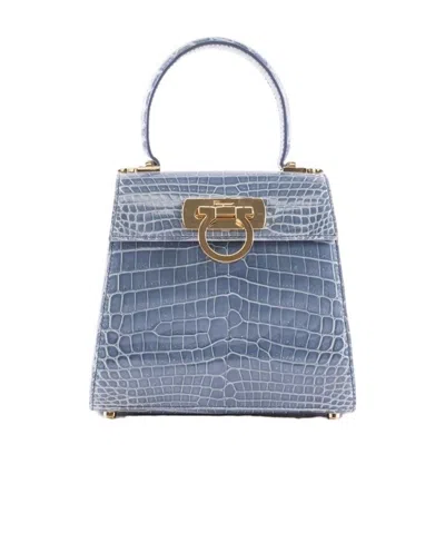Ferragamo Buckle Alligator Handbag In Blue
