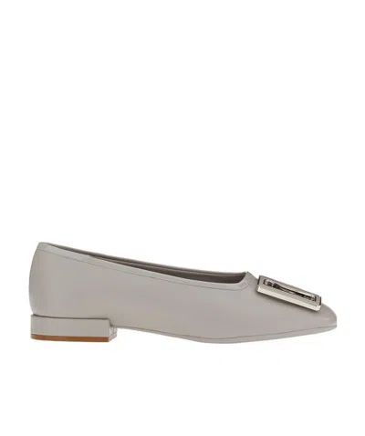Ferragamo Buckle Ballet Shoes In Gray