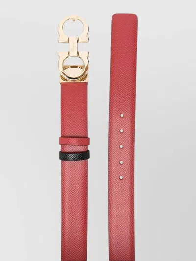 Ferragamo Buckle Belt Textured Finish In Orange