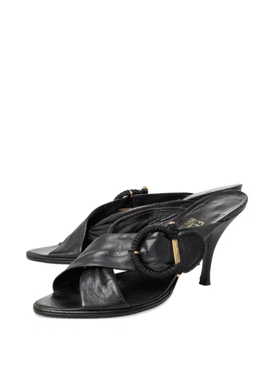 Pre-owned Ferragamo Buckle Crossover Sandals In Black