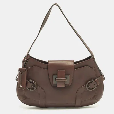 Pre-owned Ferragamo Buckle Dark Brown Leather Shoulder Bag
