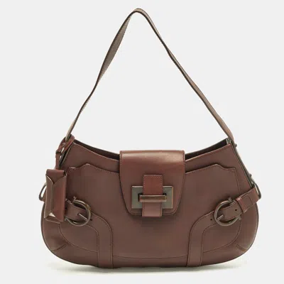 Ferragamo Buckle Dark Brown Leather Shoulder Bag