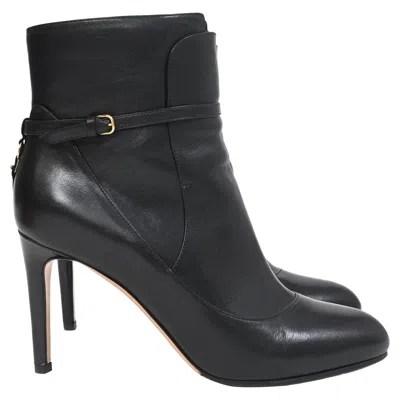 Ferragamo Buckle Detail Heeled Ankle Boots In Black Leather