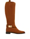 Ferragamo Buckle-detail Knee High Boots In Brown