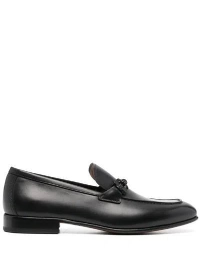 Ferragamo Buckle-detail Leather Loafers In Black