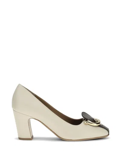 Ferragamo Gancini-embellished Calf Leather Pump In White