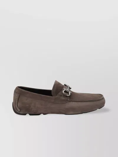 Ferragamo Buckle Detail Suede Loafers With Rubber Sole In Clay