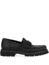 Ferragamo Buckle-detail Textured Loafers In Black