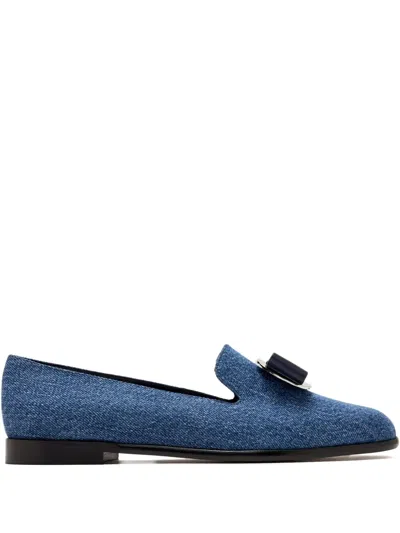 Ferragamo Buckle-detailed Denim Loafers In Blue