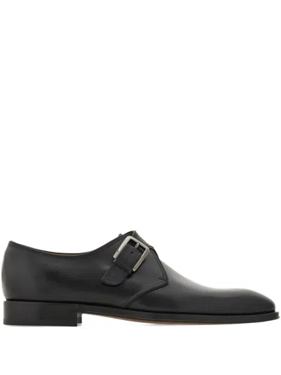 Ferragamo Buckle-fastening Leather Monk Shoes In Black