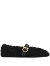 Ferragamo Gancini Ornamental Ballet Flats In Shearling In Black