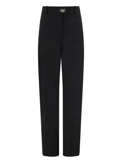 Ferragamo Buckle-fastening Tailored Trousers In Black