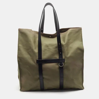 Pre-owned Ferragamo Buckle Green/black Canvas And Leather Tote