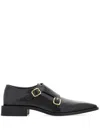 Ferragamo Double Monkstrap Leather Loafers In Black