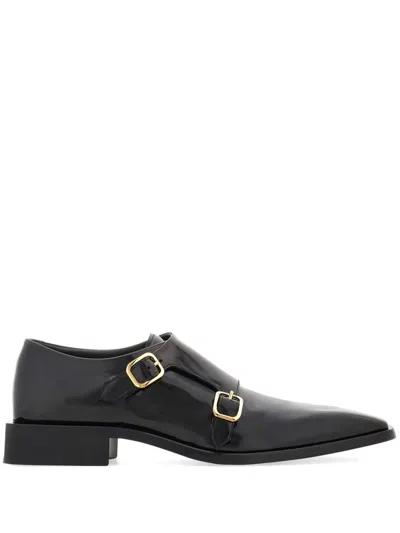 Ferragamo Double Monkstrap Leather Loafers In Black