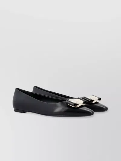 FERRAGAMO BUCKLE POINTED TOE FLAT SOLE BALLERINA SHOES