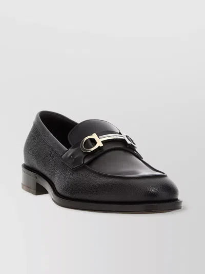 FERRAGAMO BUCKLE ROUND TOE TEXTURED LEATHER LOAFERS