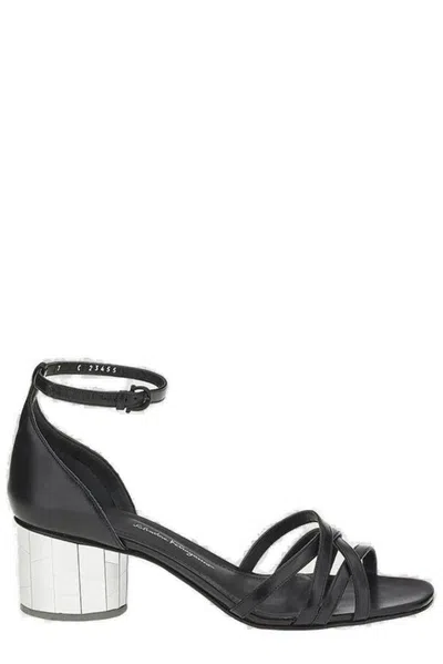 Ferragamo Buckle Strap Heeled Sandals In Black