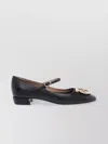 Ferragamo Buckle Strap Leather Ballerina Shoes In Black